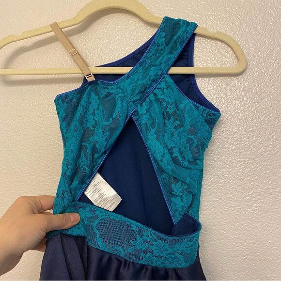 Revolution Dance Costume lyrical navy blue teal lace IN WAVES RC20988 LC - Picture 8 of 12